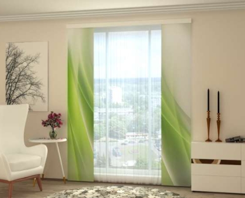 پرده آماده با پارچه سبز و سفید | پرده فروشی نیکجو