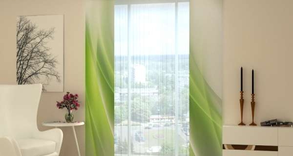 پرده آماده با پارچه سبز و سفید | پرده فروشی نیکجو