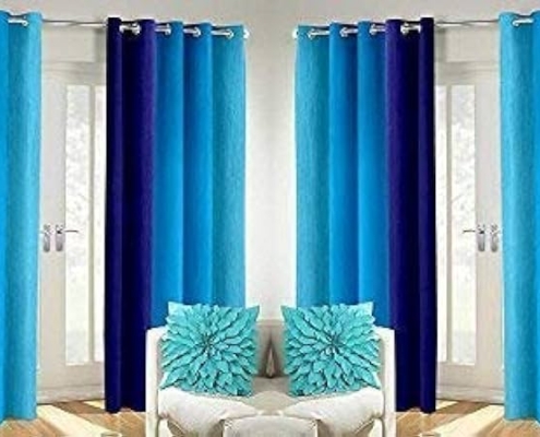 پرده آماده با پارچه آبی تیره و روشن | پرده فروشی نیکجو